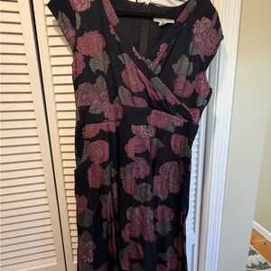 Mata Traders Black and Pink Floral Midi Dress
